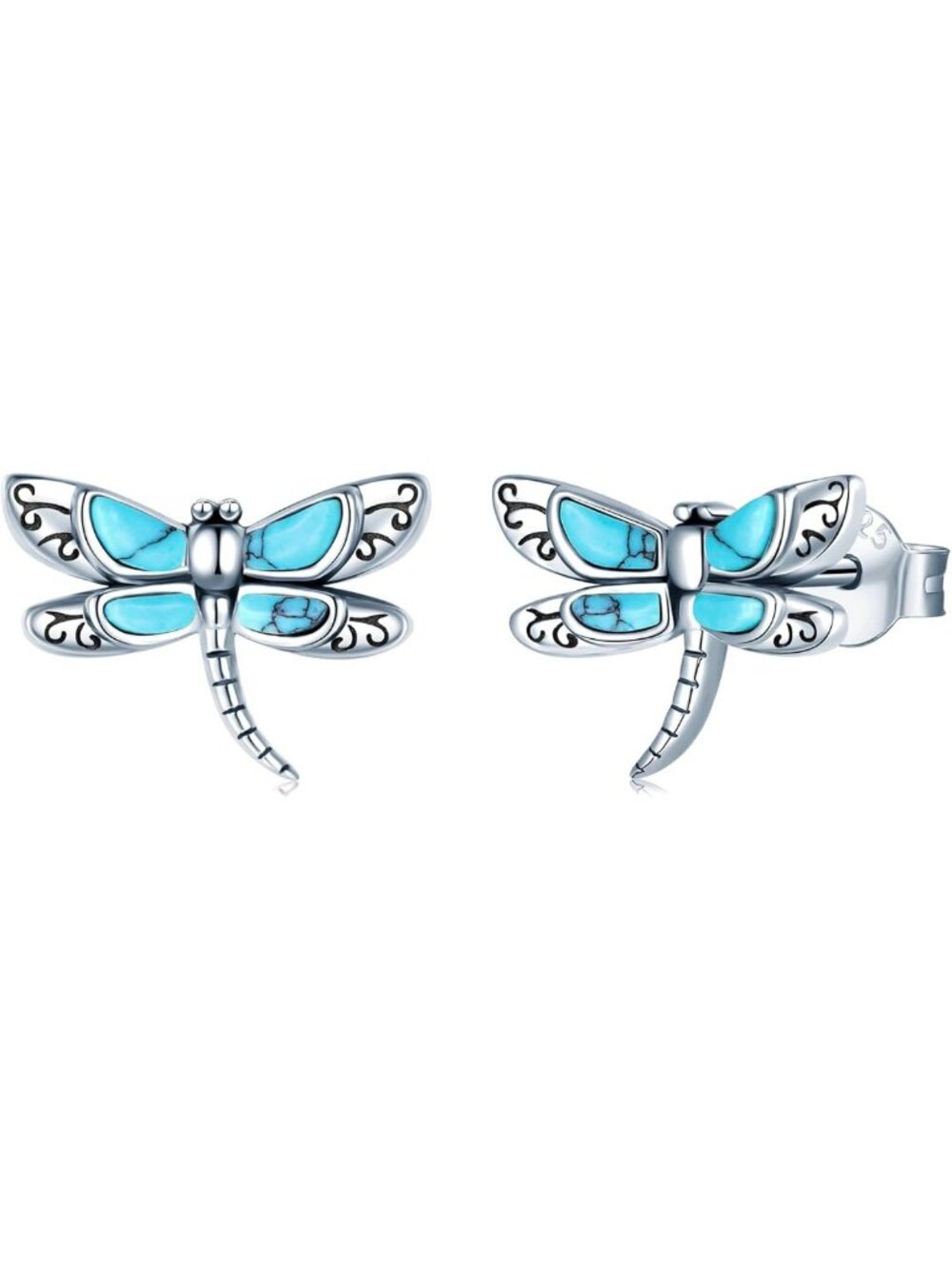 Bohemian S925 Sterling Silver Turquoise Drop Stud Earrings - Vintage Nature